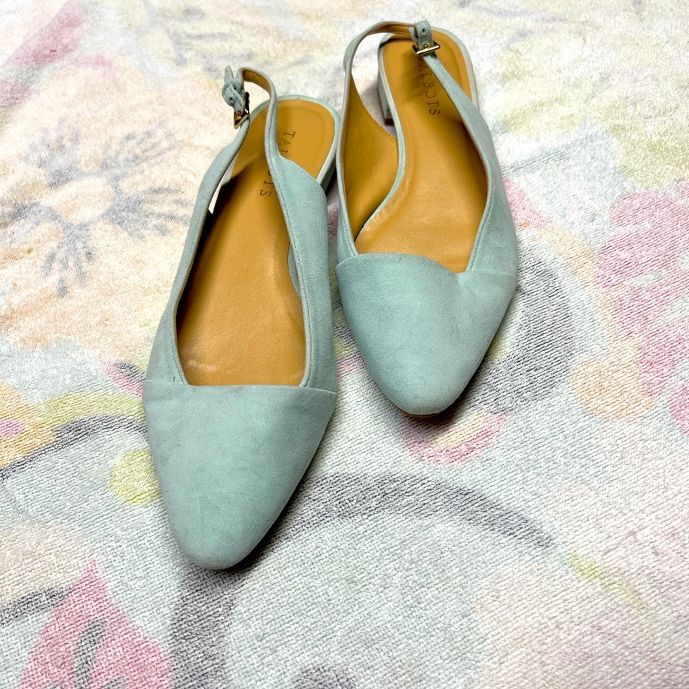 Talbots Edison Slingback Suede Flats Mint Green Size 9M